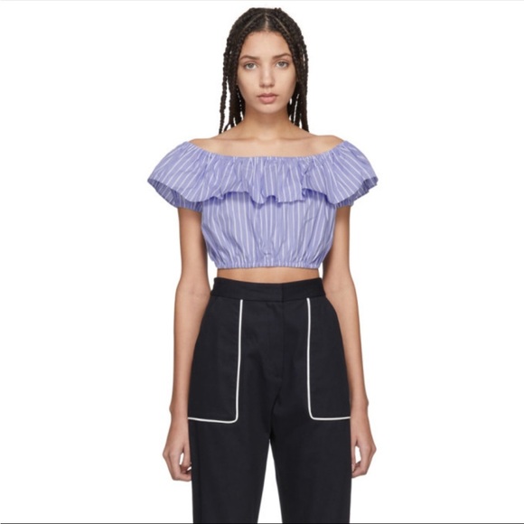 Miu Miu Blue Stipped Off The Shoulder Crop Top Size Small - Picture 1 of 8